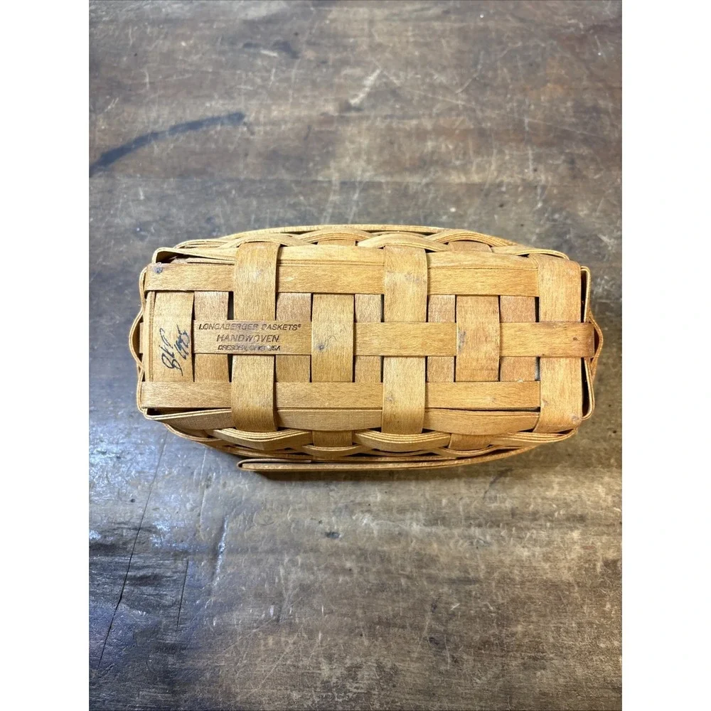 Vtg Longaberger Small Cracker Basket Apple Fabric Liner & Plastic